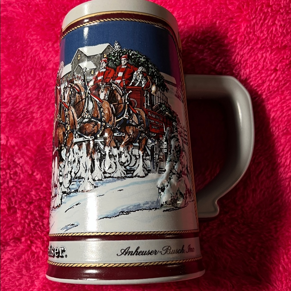 Budweiser Clydesdale Winter Stein with Red and Blue Accents